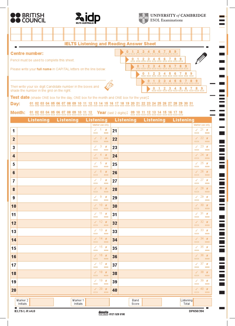 2015雅思答题纸高清无水印打印版[听力+阅读+写作]_第1页