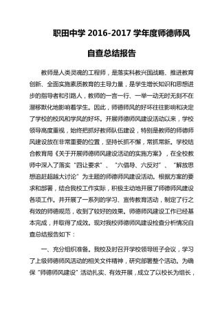 20162017学年度学校师德师风总结自查报告