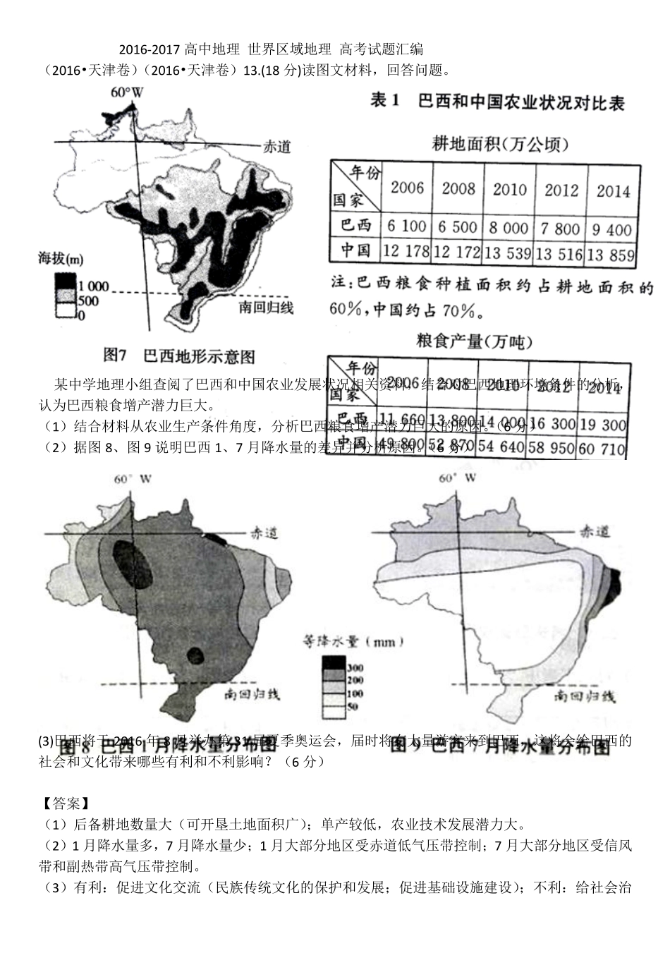 20162017高中地理世界地理高考题试题汇编_第1页