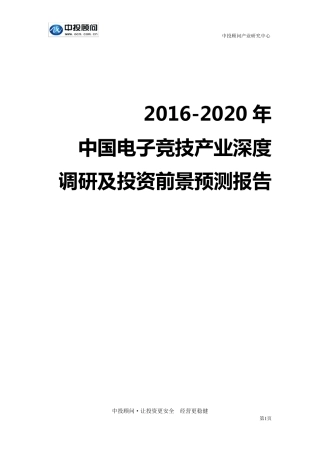 20162020年中国电子竞技产业深度调研及投资前景预测报告