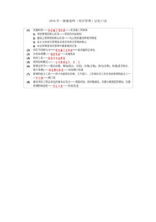 2016一建项目管理记忆口诀