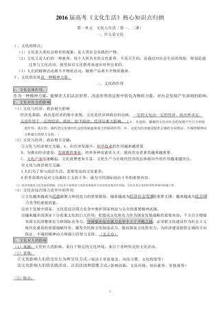 2016届高考《文化生活》核心知识点归纳