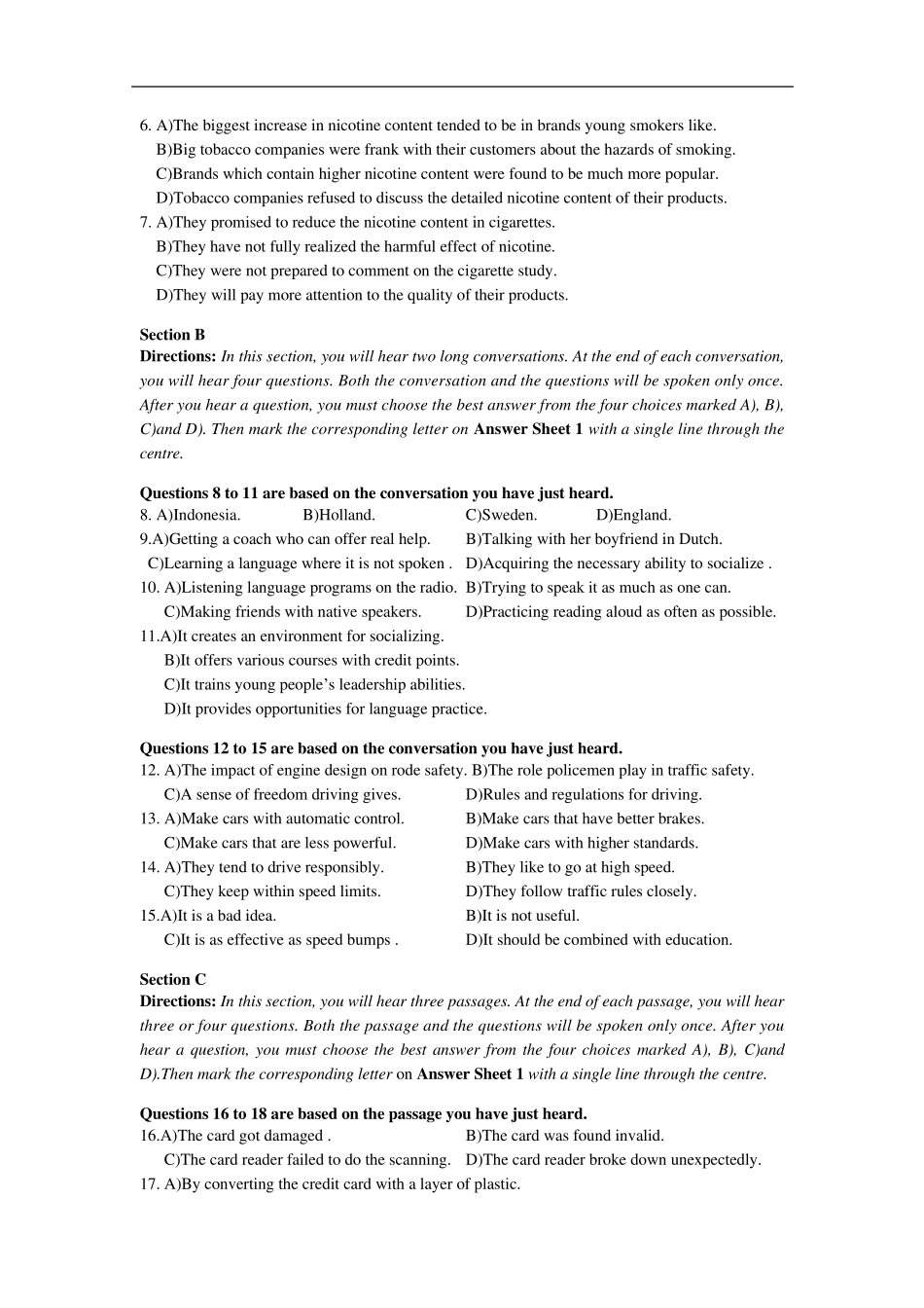 2016年6月大学英语四级第2套真题及答案_第2页