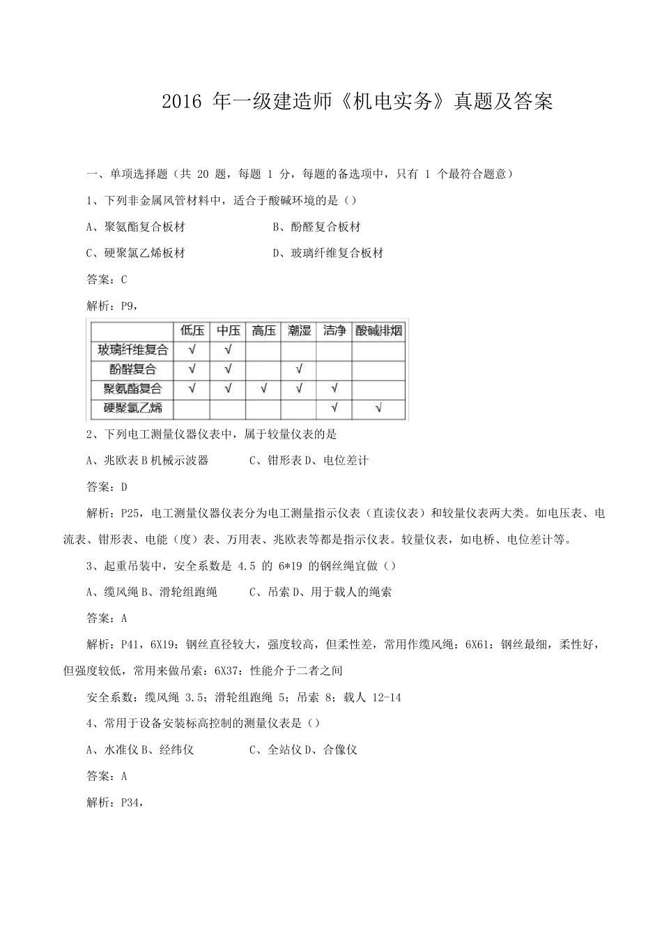 2016年一级建造师《机电实务》真题及答案_第1页