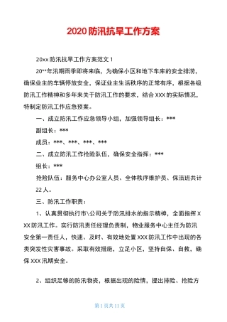 2020防汛抗旱工作方案