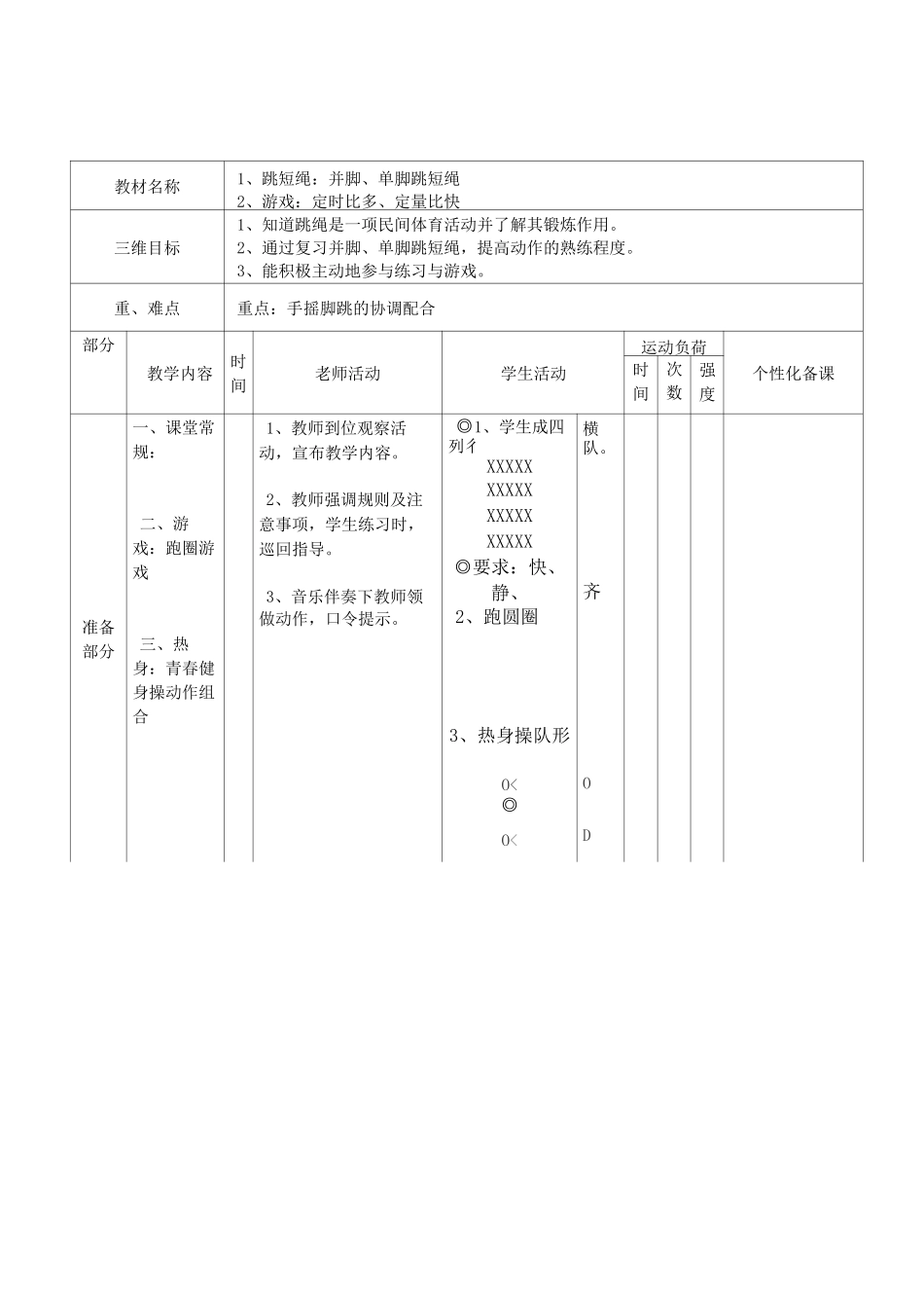 二年级体育教案-跳短绳单元_第1页