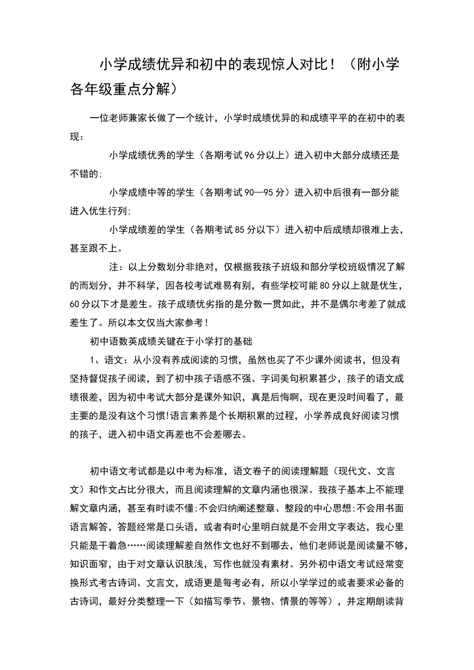 小学成绩优异和初中的表现惊人对比_第1页