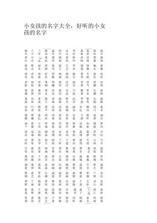 小女孩的名字,好听的女孩名字大最新