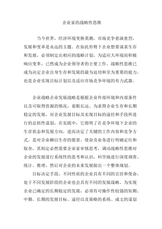 企业家的战略性思维