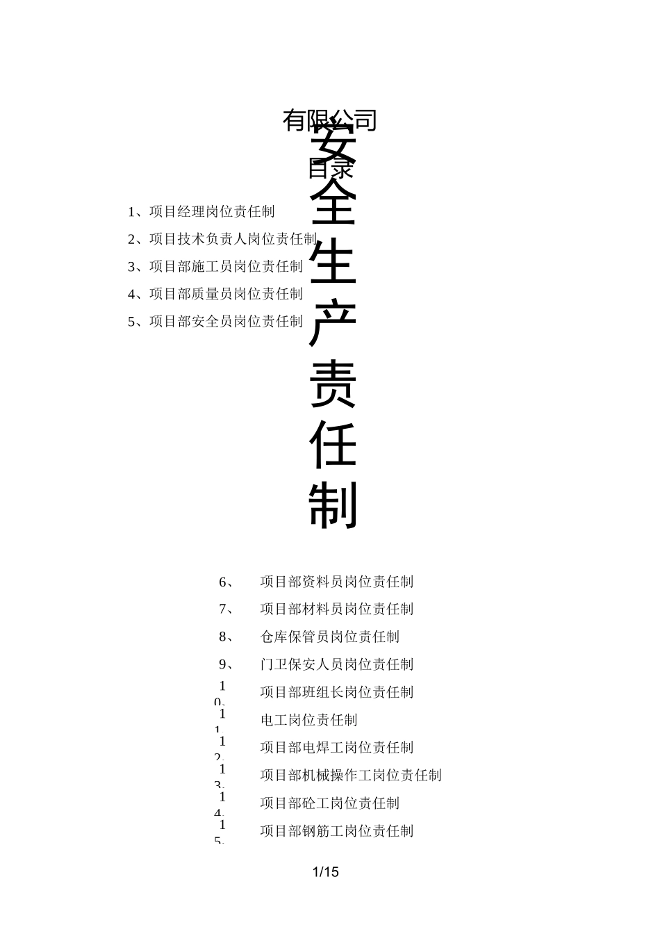 项目工程部各岗位安全生产责任制_第1页