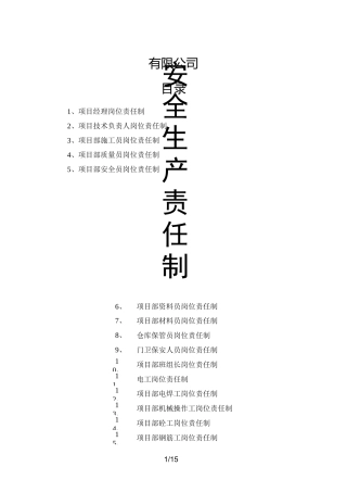 项目工程部各岗位安全生产责任制