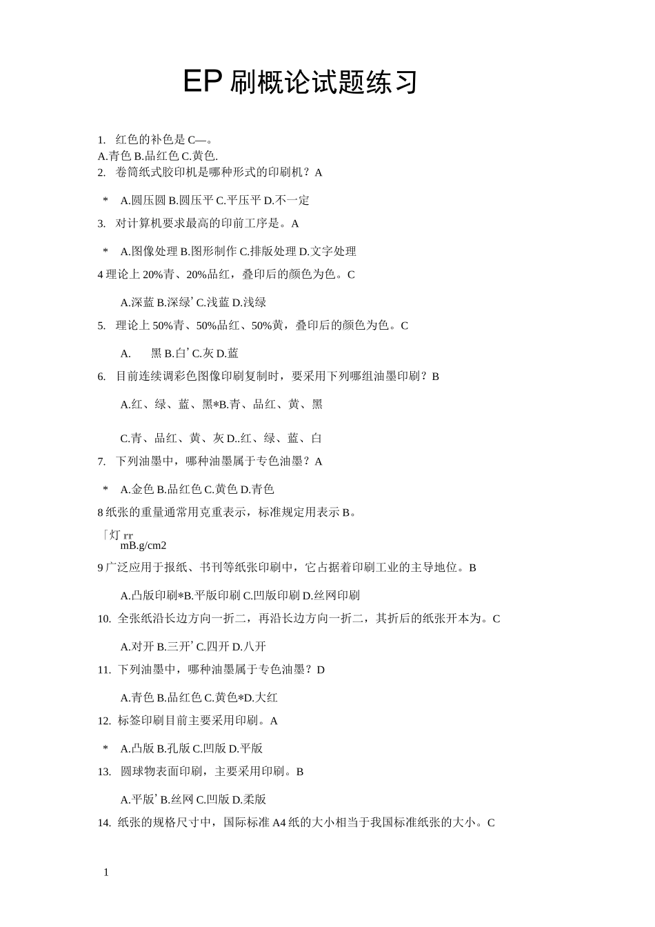 印刷概论试题与重点_第1页