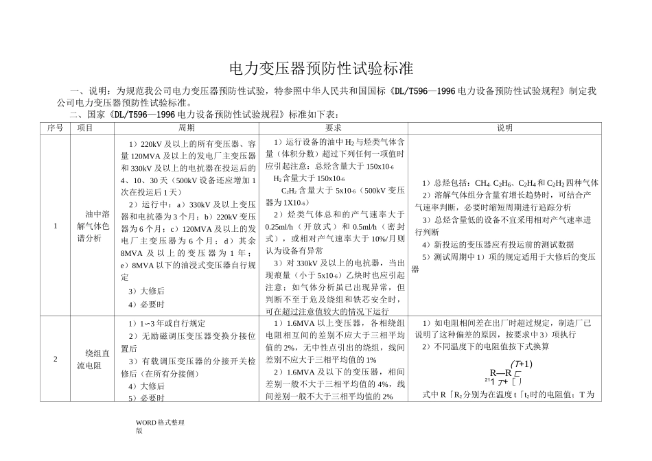 电力变压器预防性试验标准_第1页
