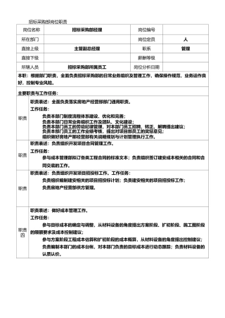 招标采购部岗位职责