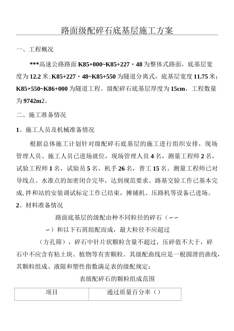 路面级配碎石底基层施工方案_第1页