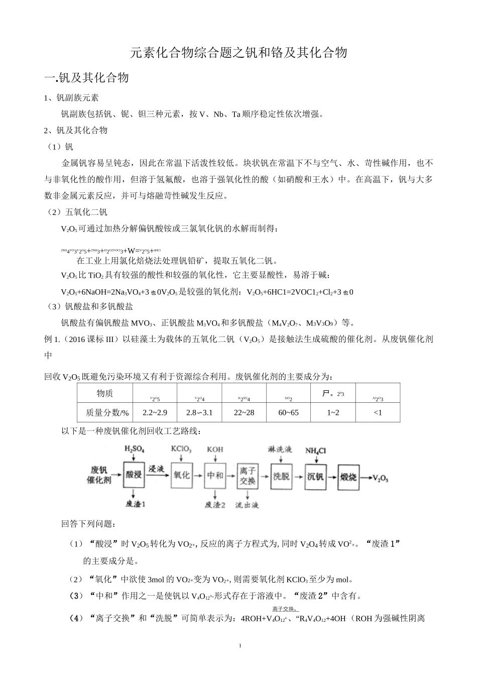 元素化合物综合题之钒和铬及其化合物_第1页