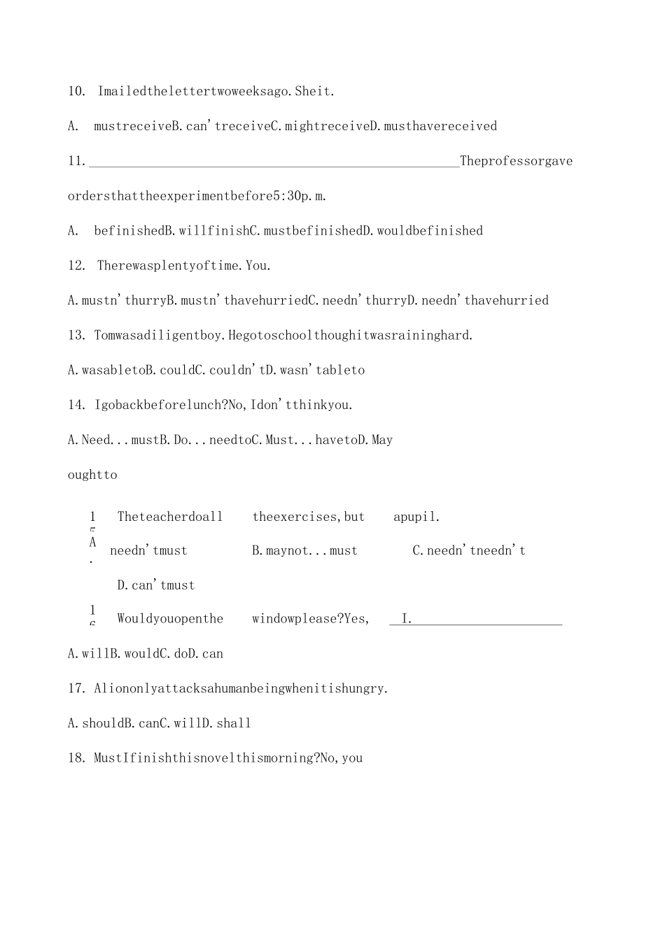 中考情态动词专题练习带答案)_第2页