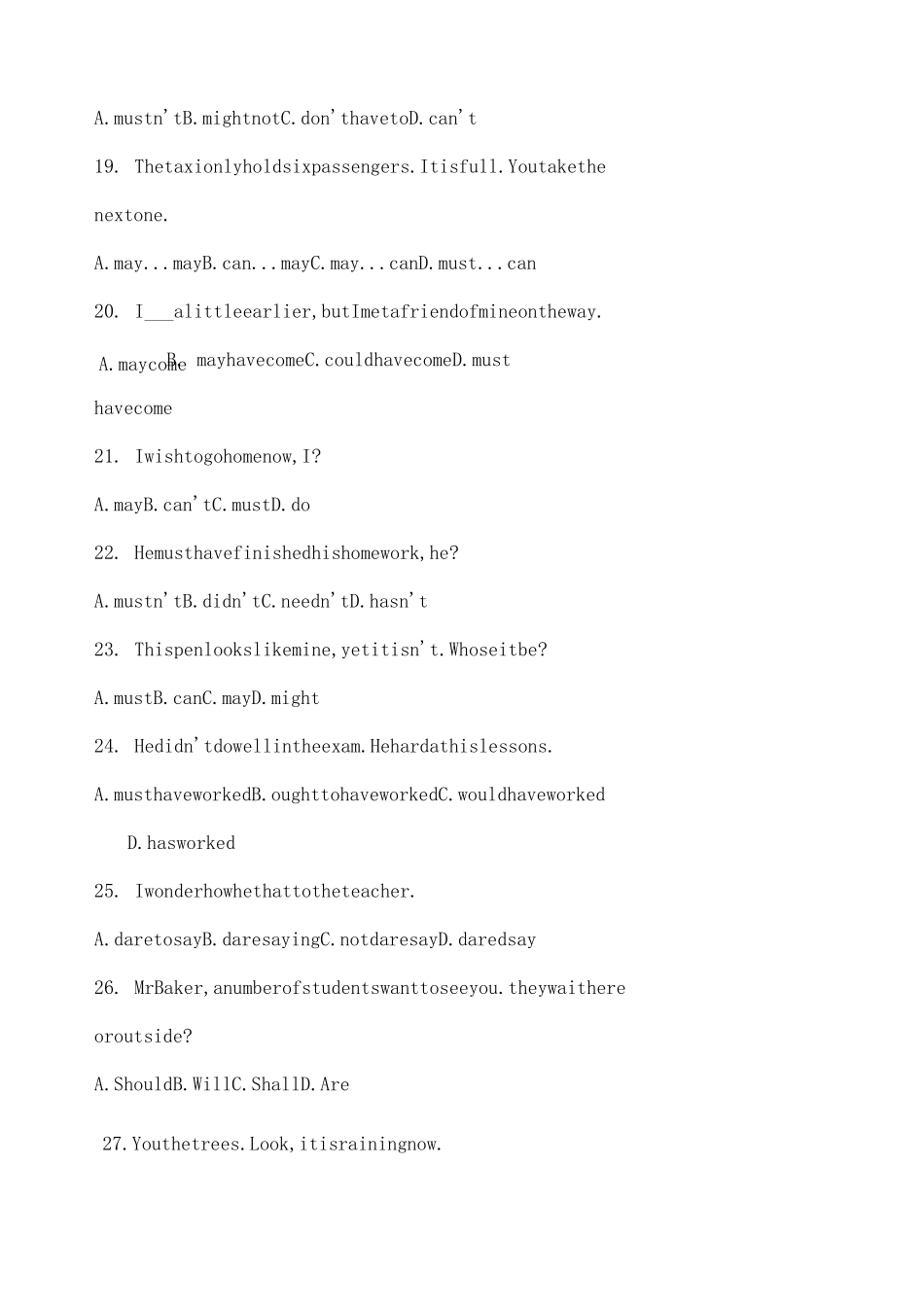 中考情态动词专题练习带答案)_第3页