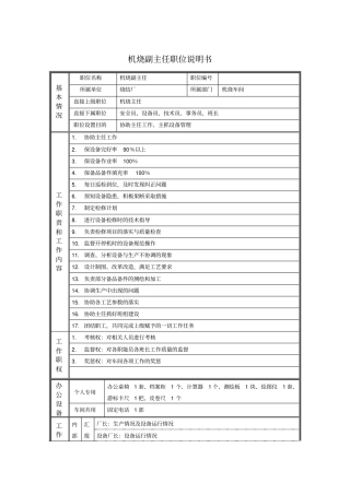 机烧副主任职位说明书