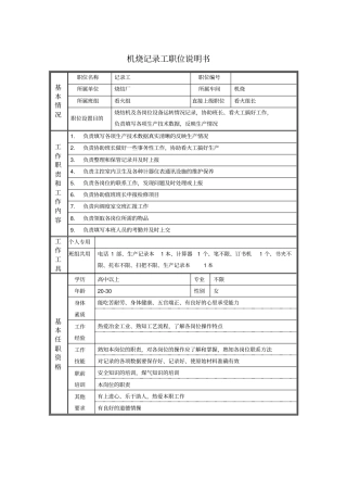 机烧记录工职位说明书