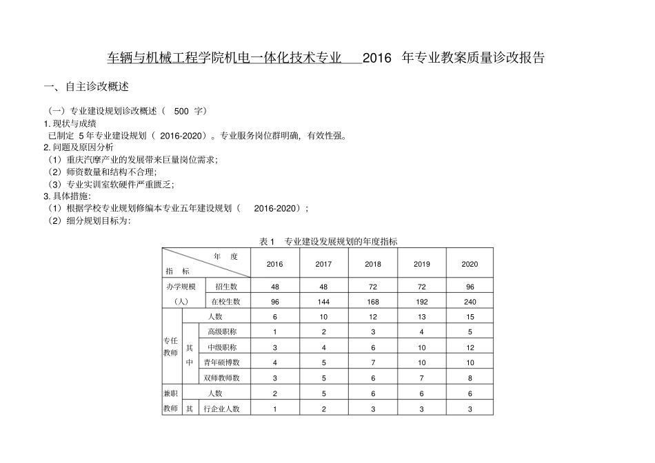 机电一体化技术专业2016质量诊改报告_第1页