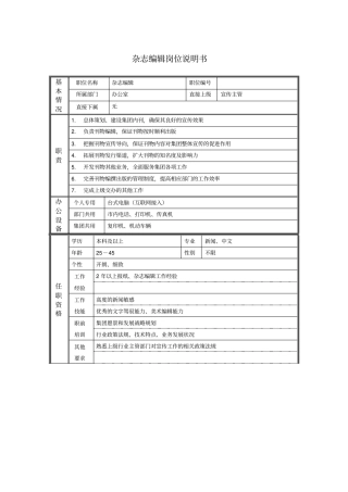 杂志编辑岗位说明书