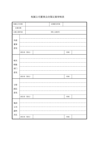 权属公司董事会决策议案审核表模板