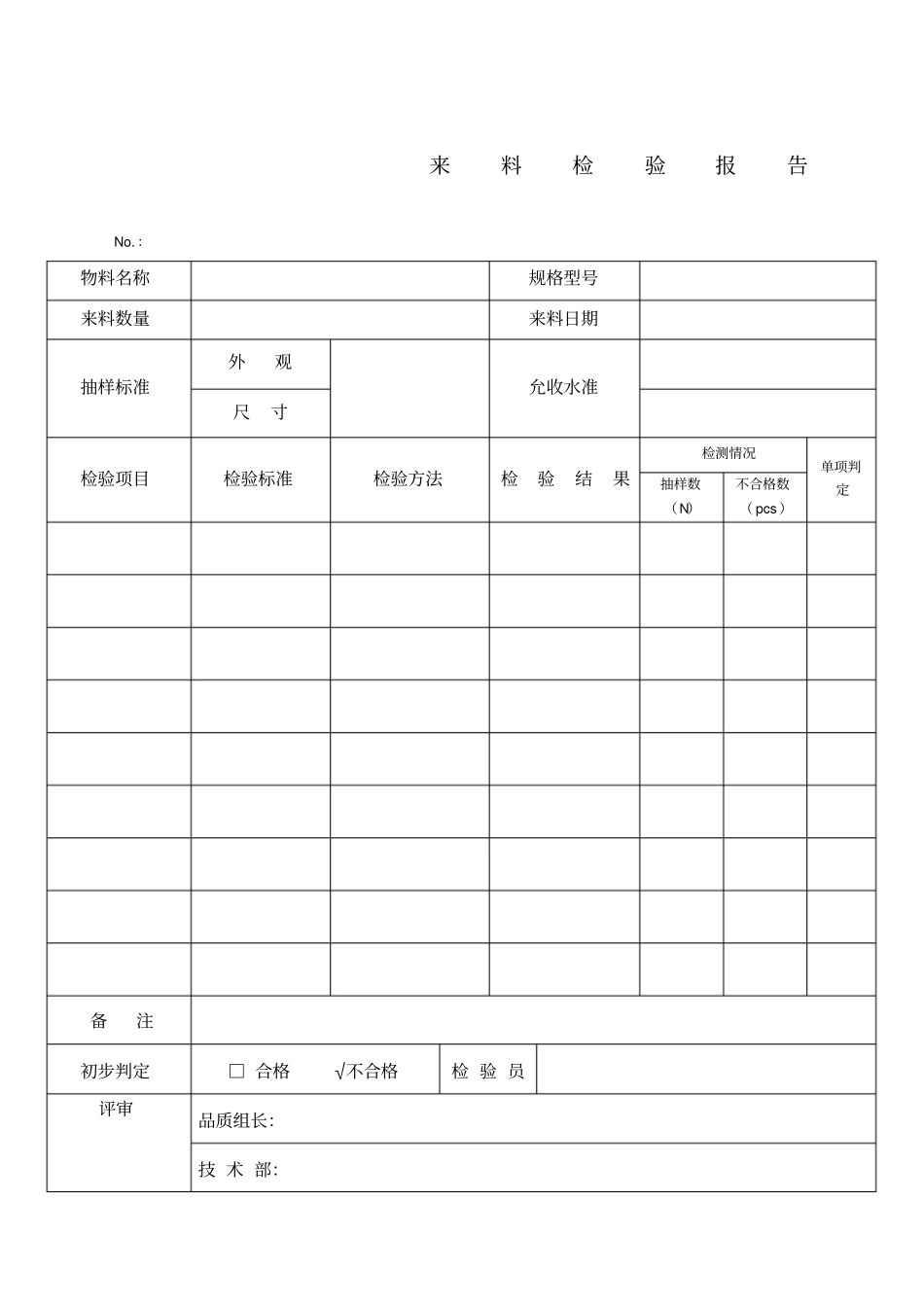 来料检验报告表格_第1页