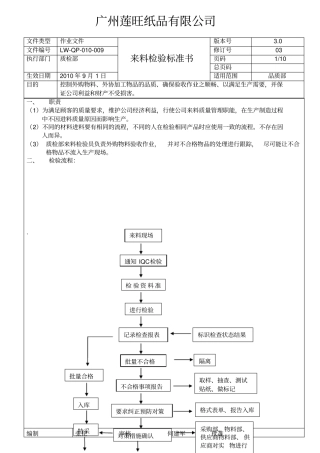 来料检验标准书