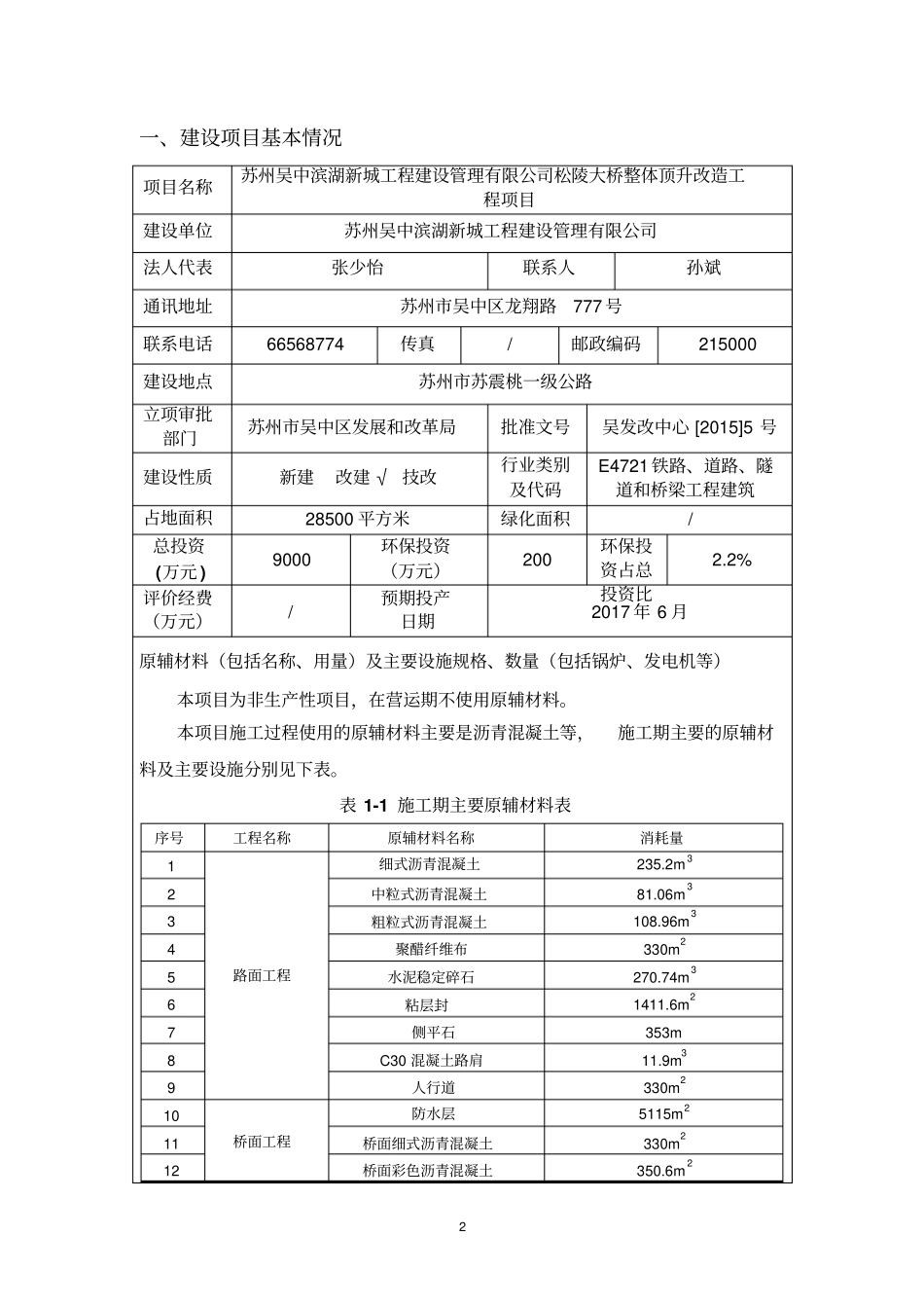 松陵大桥整体顶升改造工程项目立项环境影响评价报告表_第2页