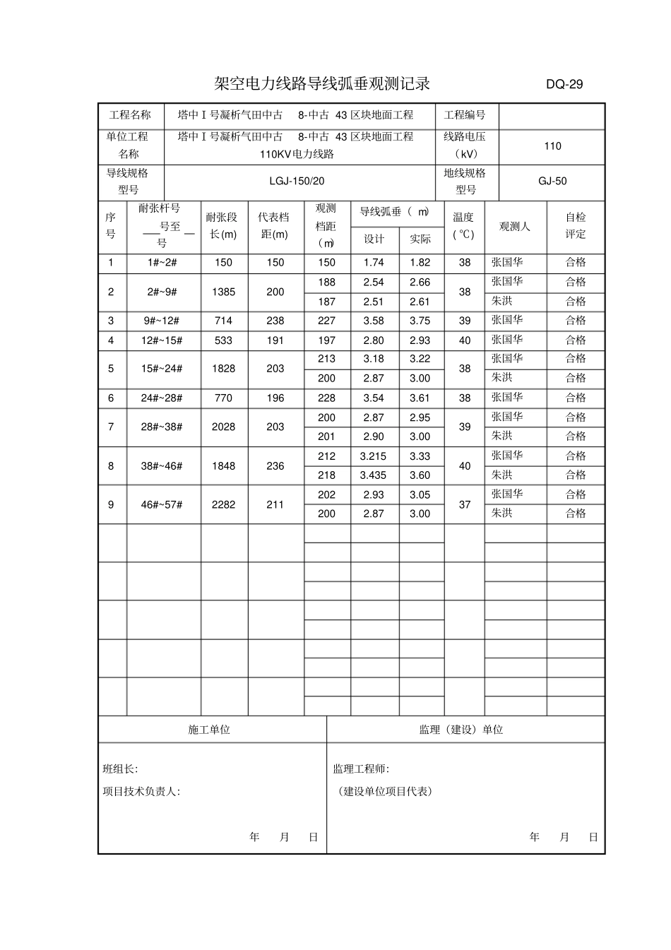 架空电力线路导线弧垂观测记录表_第3页