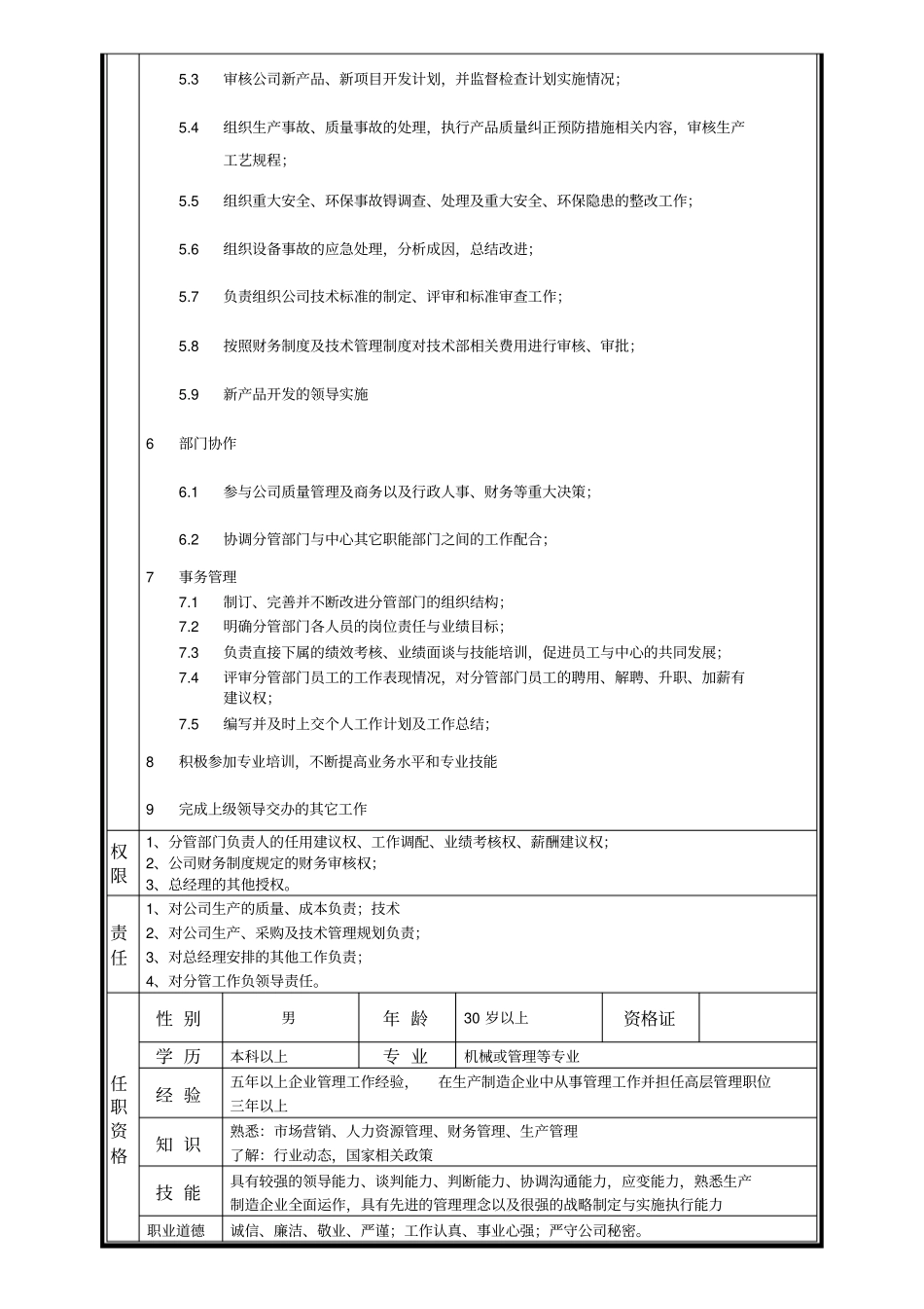 某中型制造业生产副总岗位说明书及KPI指标_第3页