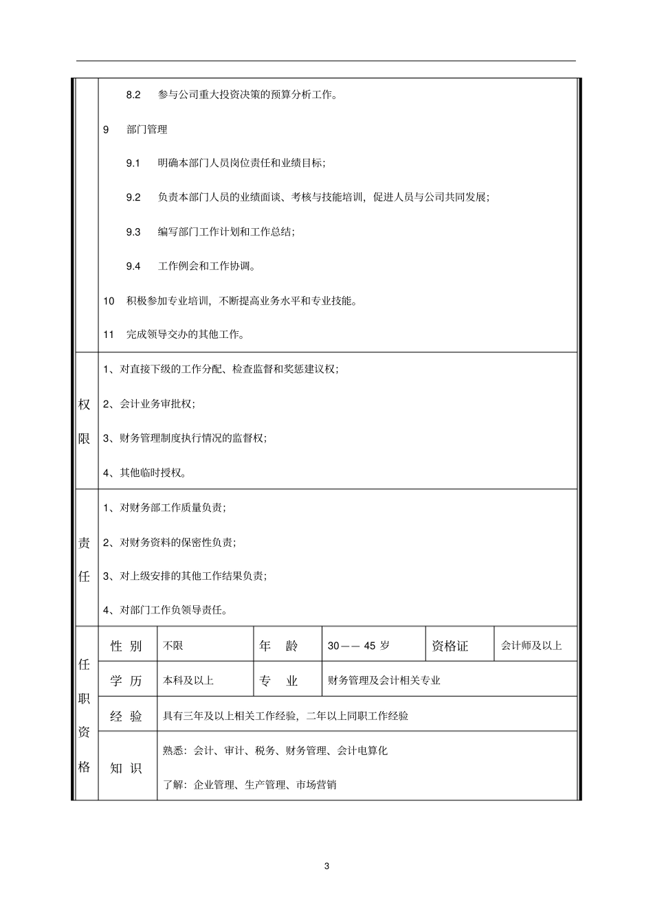 某中型制造业财务部经理岗位说明书_第3页