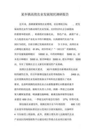 某乡镇高效农业发展现状调研报告
