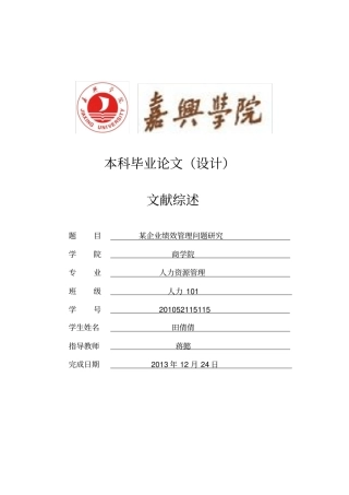 某企业绩效管理问题研究文献综述