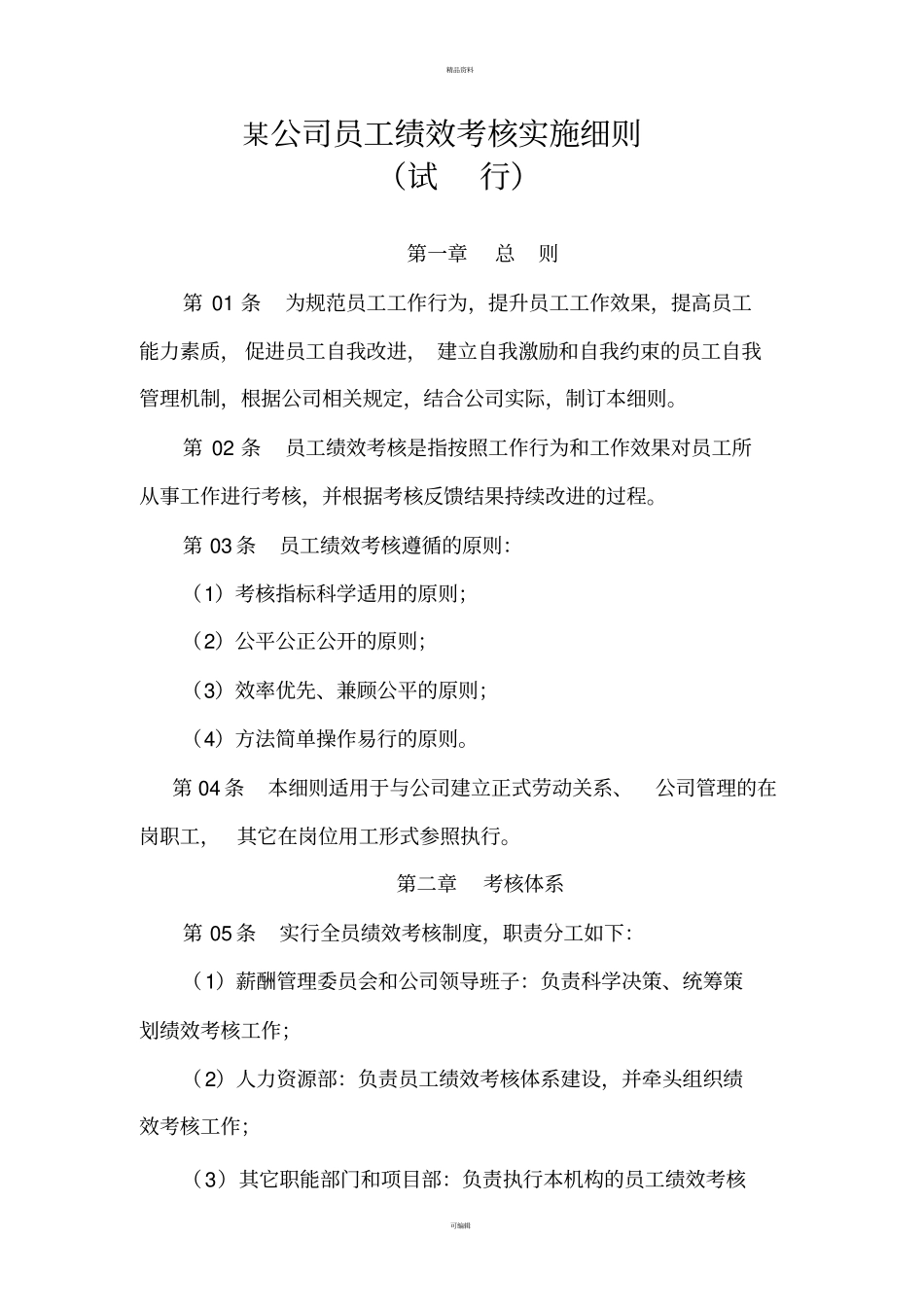 某公司员工绩效考核实施细则_第1页