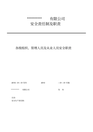 某公司安全责任制及职责汇编