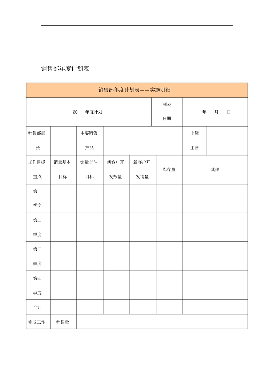 某公司销售部年销售计划表_第1页