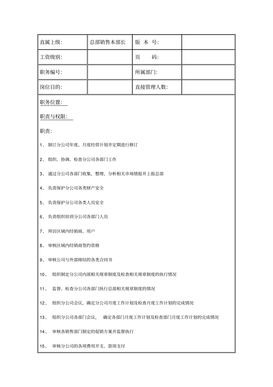 某分公司总经理岗位说明书_第2页