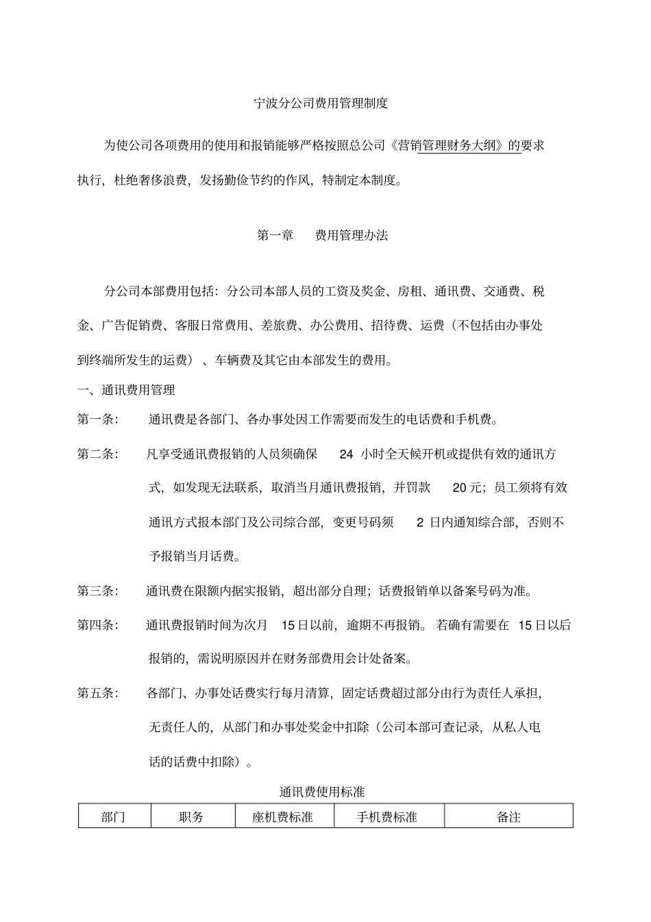 某分公司费用管理制度_第1页