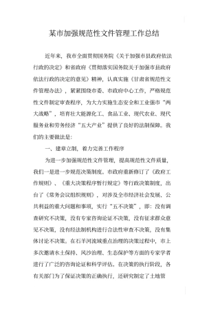某加强规范性文件管理工作总结