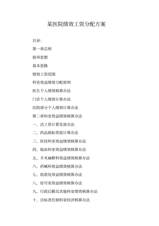 某医院绩效工资分配方案