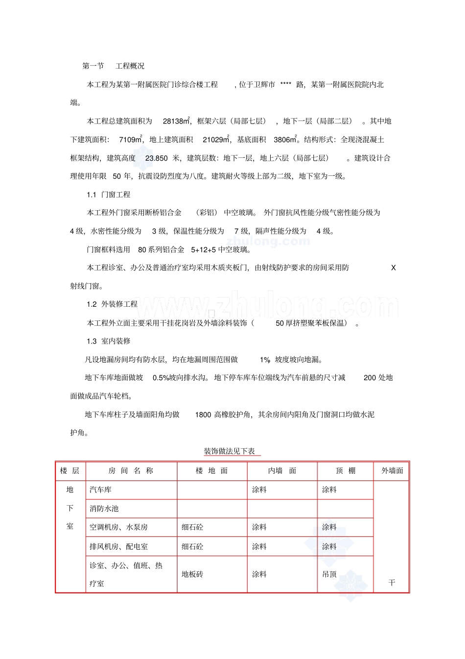 某医院综合楼装饰装修施工方案_secret_第1页