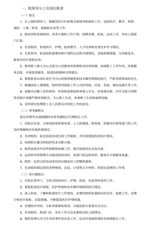 某医院领导分工及岗位职责汇编