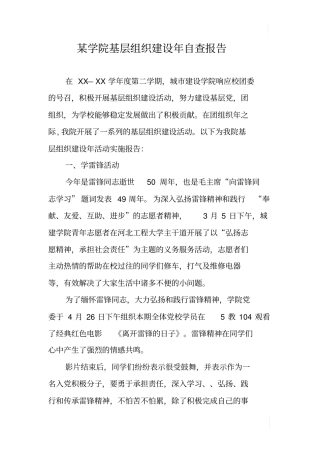 某学院基层组织建设年自查报告