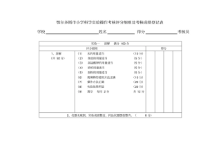 某小学科学试验操作考核评分细则与成绩登记表