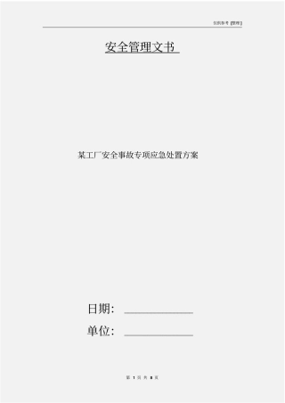 某工厂安全事故专项应急处置方案