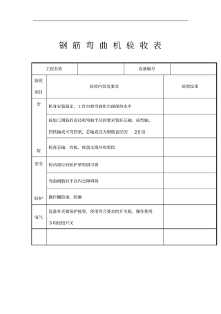 某工程钢筋弯曲机验收记录表
