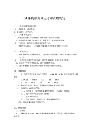 某年服务网点考评管理规定