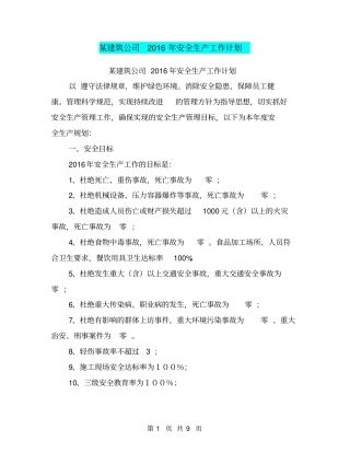 某建筑公司2016年安全生产工作计划【可编辑版】